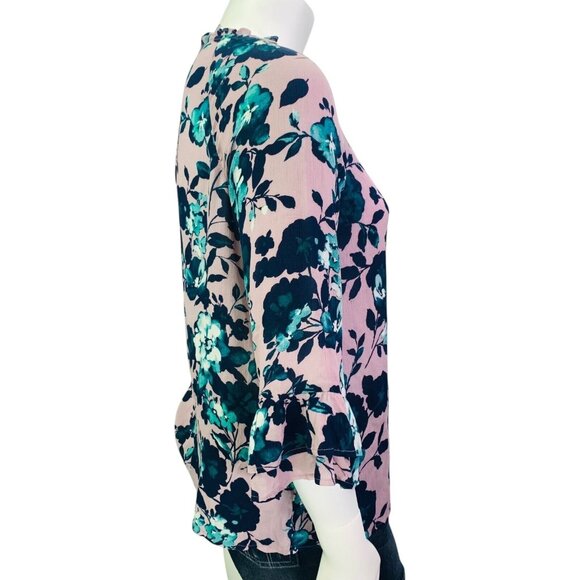 J. Jill Womens Blouse Mauve Beautiful Blooms Top Bell Sleeve Rayon Size L - Picture 7 of 12